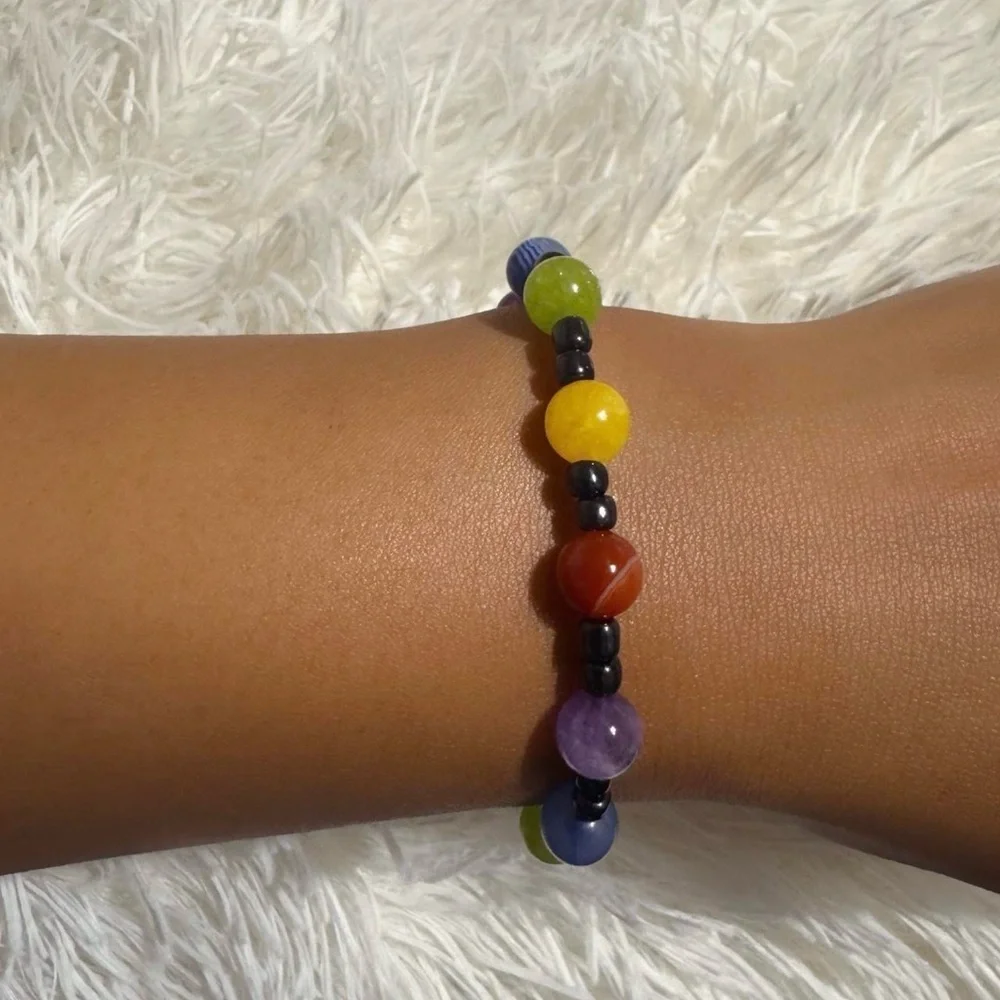 Multicolor Mixed Stones Adjustable Bead Bracelet
